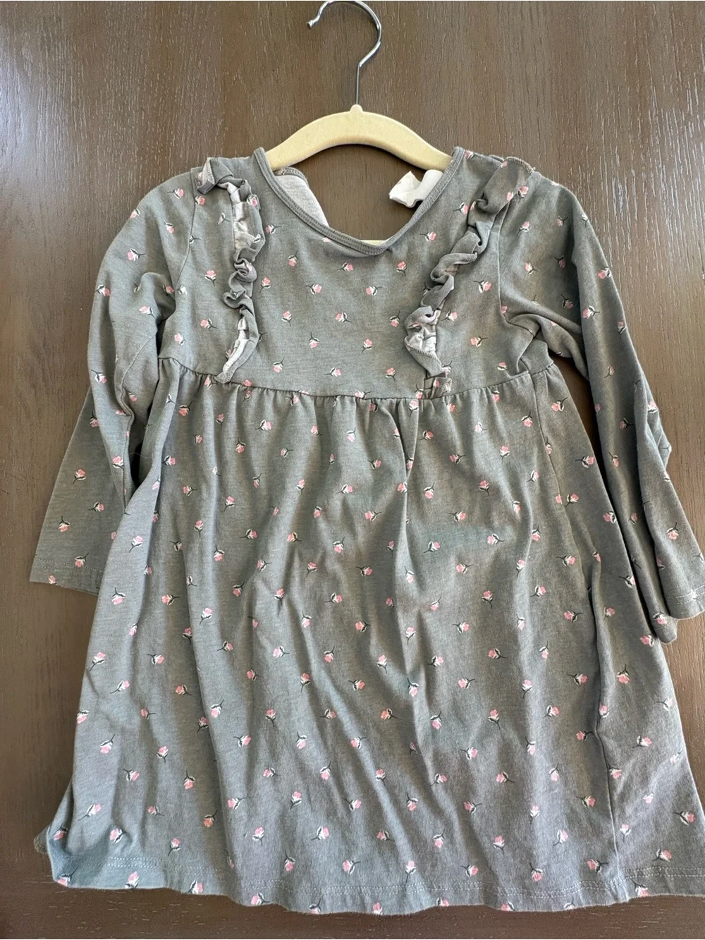 H&M Olive Green Long Sleeve Dress with Pink Floral Accents